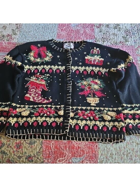 Tiara Sweaters - Tiara Vintage Ugly Christmas Sweater Cardigan Size M